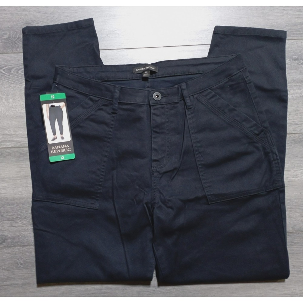 Banana Republic High Rise Twill Pant Womens Size 12 Black Ankle Office Casual